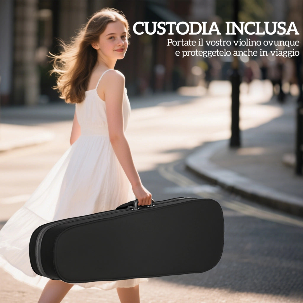 Violino Legno di Abete Acero ¨C Minimal ¨C Nero con Custodia Arco Spalliera Pece
