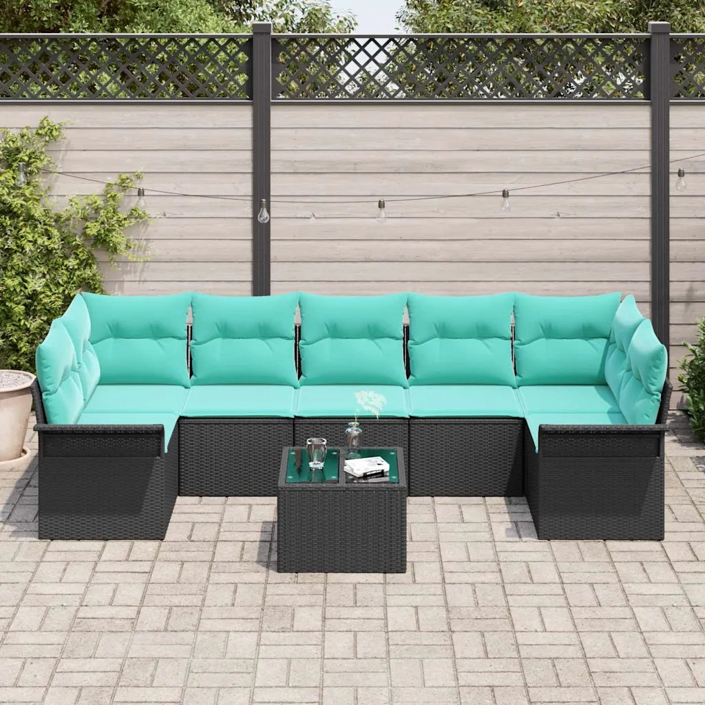 Set Divano da Giardino 8 pcs Nero e Turchese polyrattan 3353955