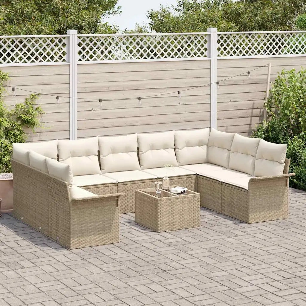 Set Divano da Giardino con cuscino 10 pcs Beige polyrattan