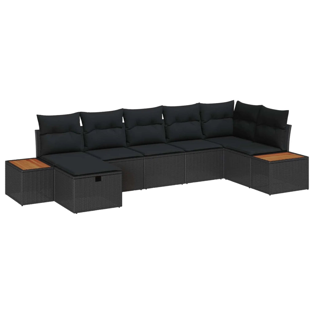 Set Divano da Giardino con cuscino 8 pcs Nero polyrattan