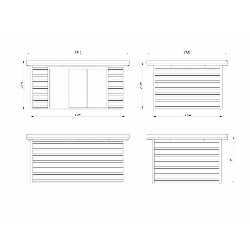 Casetta da giardino in legno 450x330 cm, pareti 28 mm con porta scorrevole vetrata larga, per deposito attrezzi esterno - Esterni da Vivere