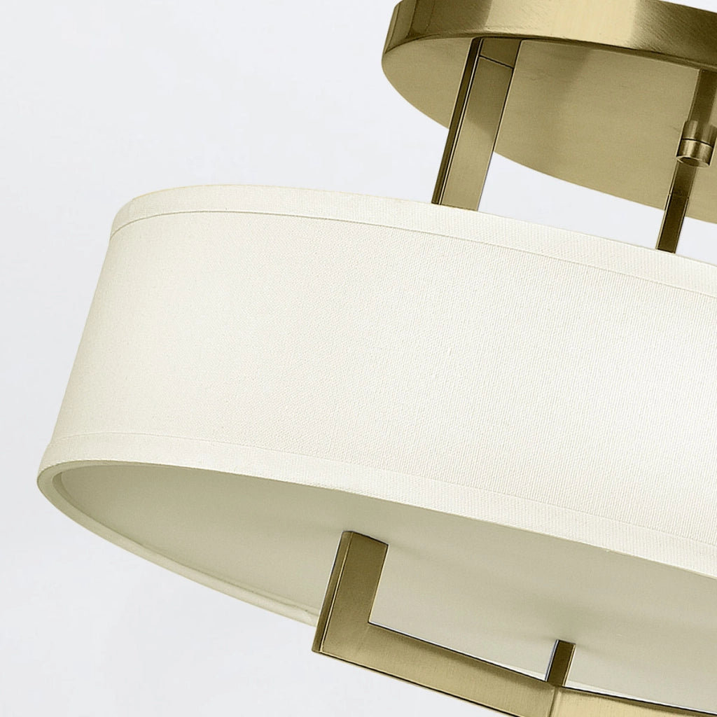 Plafoniera Hampton Hinkley ottone, paralume lino 3xE27