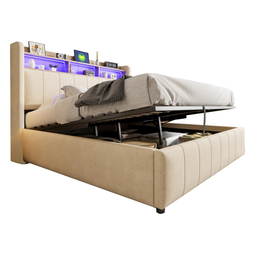 letto imbottito lino beige 160 x 200 cm