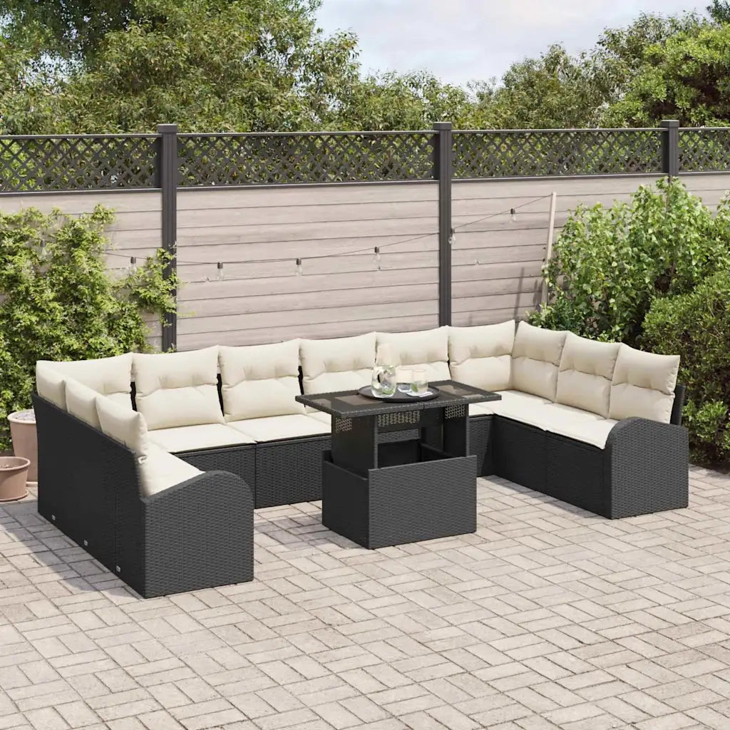 Set Divano da Giardino 11 pcs Nero e crema polyrattan 3348713