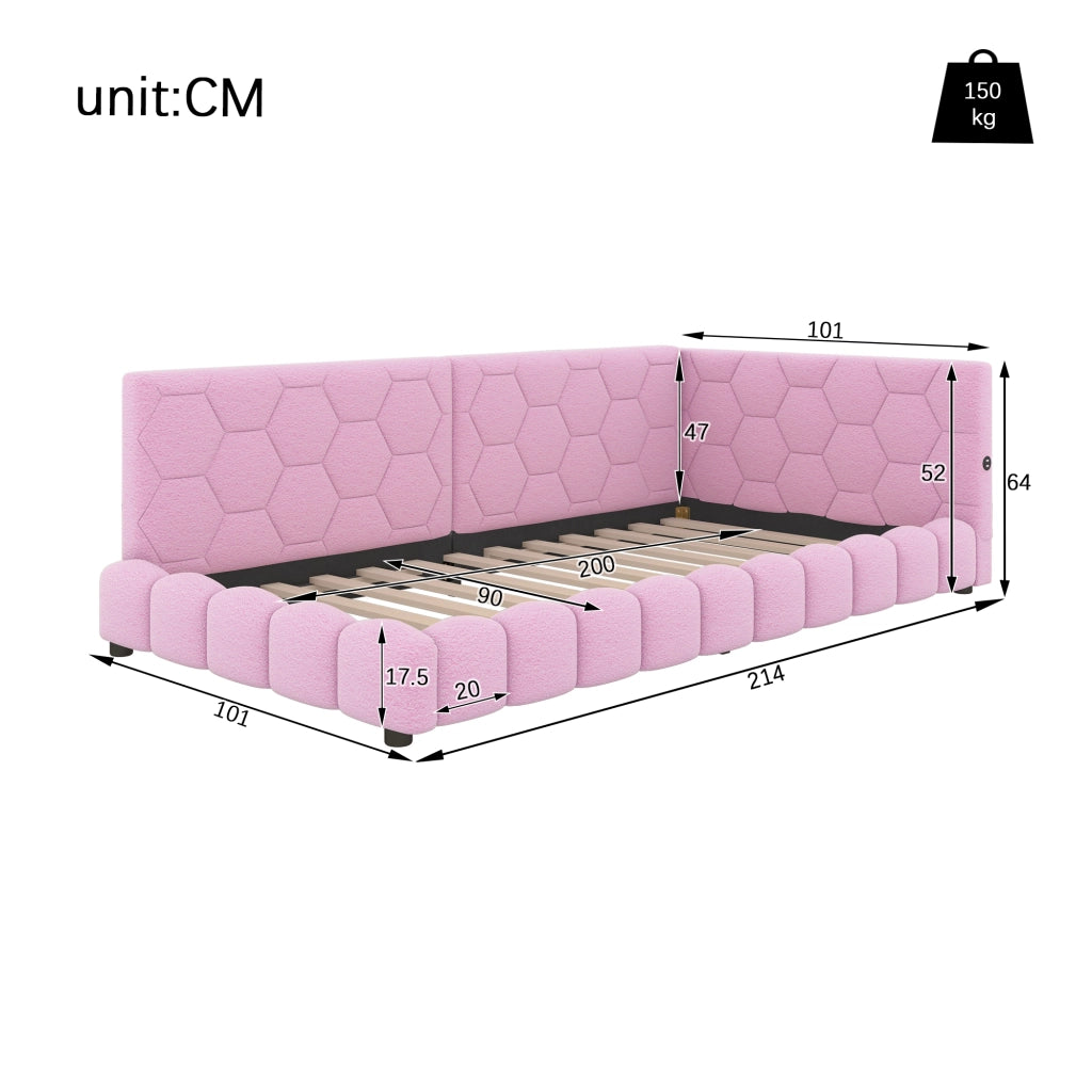 LETTO Daybed 90x200 cm Velluto Rosa con rete a doghe