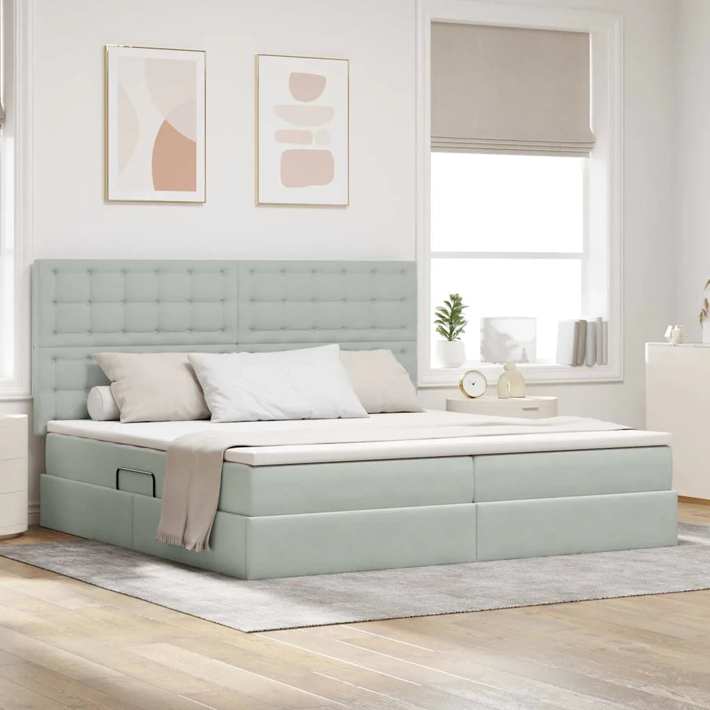 Letto con contenitore e materasso Grigio chiaro 200 x 200 cm 3372171