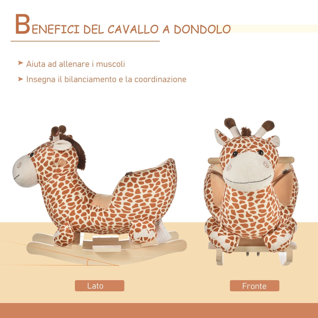 Dondolo per Bambini in Legno Giraffa in Peluche con Suoni