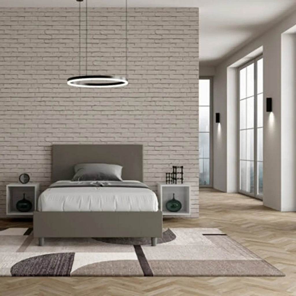 Letto una piazza e mezza con rete imbottito 120x210 similpelle cappuccino Adele