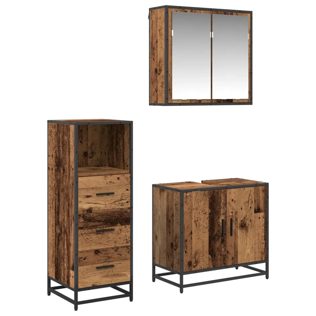 Set di mobili per il Bagno | Armadio da bagno con cassetto 3 pz Legno vecchio