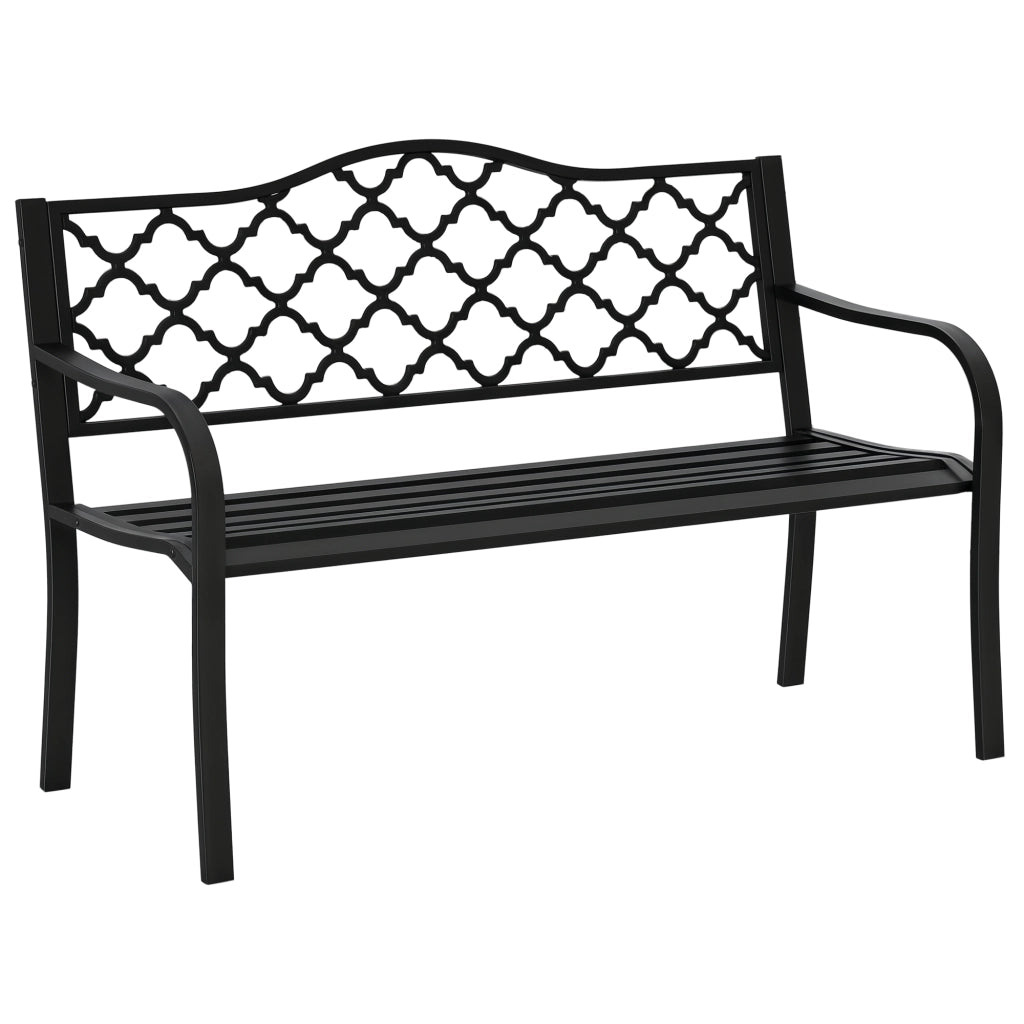 Panchina da Giardino 2 Posti ¨C Xylo ¨C Acciaio e Ghisa Nero con Braccioli 128x58.5x89cm