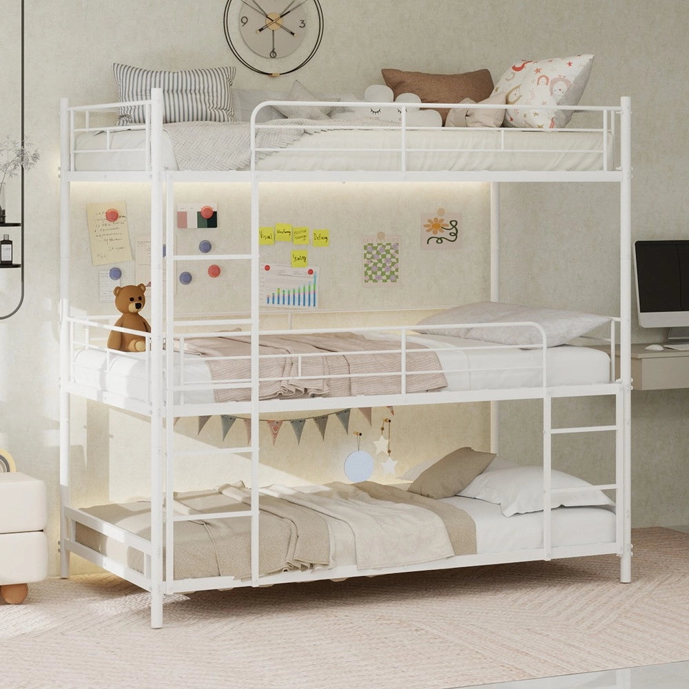 Letto a Castello Triplo con Scala e Ringhiera ¨C MINIMAL ¨C Legno, per Bambini e Adulti