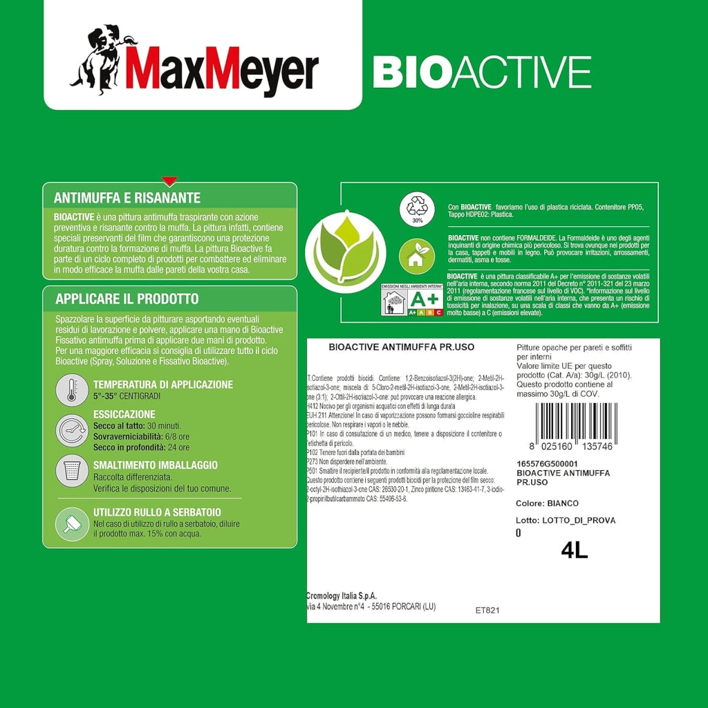 Idropittura Antimuffa per Interni BIOACTIVE A+, Colore Bianco, 4L