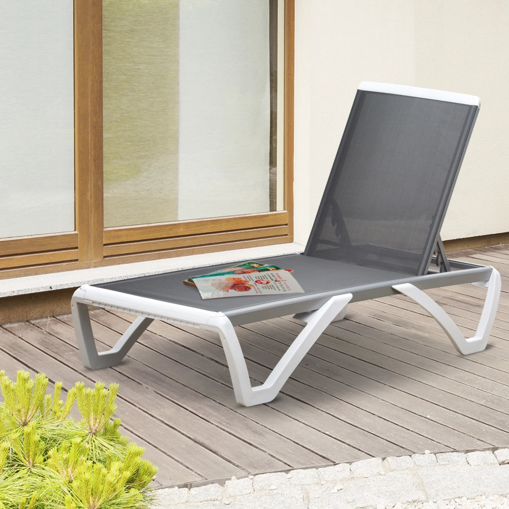 Lettino Prendisole Reclinabile con Rotelle ¨C Xylo ¨C Grigio e Bianco 195x67.5x33 cm