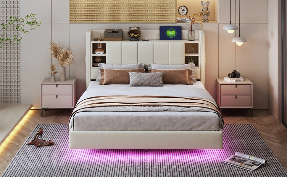 letto imbottito lino beige 140 x 200 cm