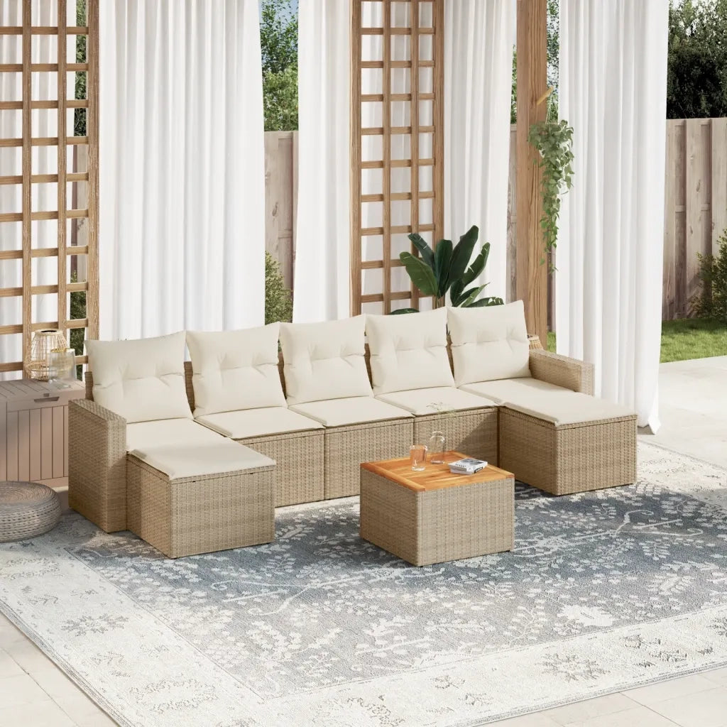 Set Divano da Giardino 8 pz con Cuscini Beige in Polyrattan 3224252