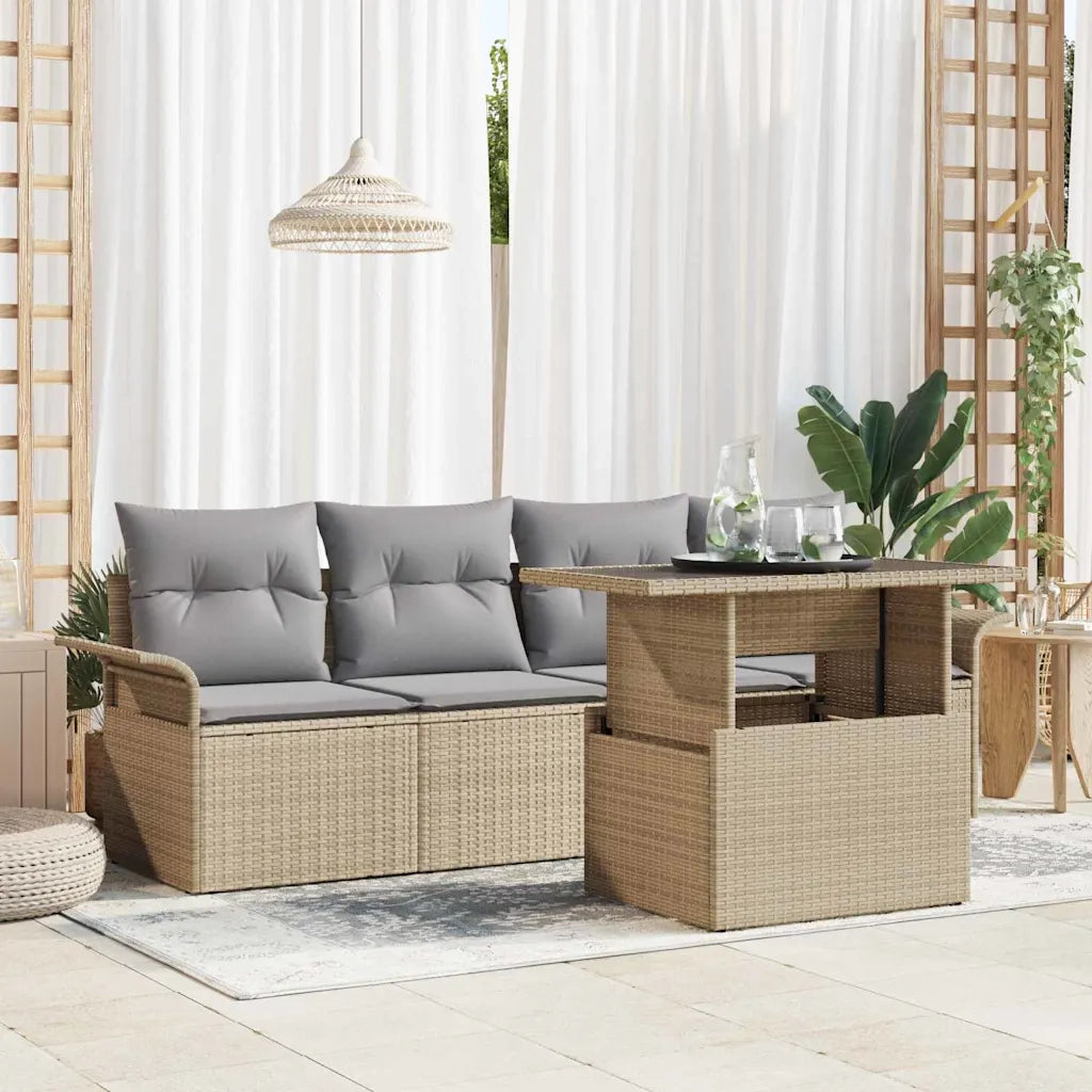 Set Divano da Giardino con cuscino 5 pcs Beige polyrattan 3348186