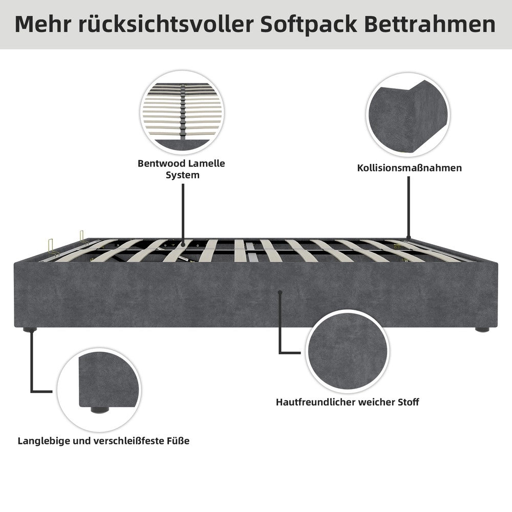 Letto Contenitore Imbottito ¨C MINIMAL ¨C Velluto Grigio 160x200