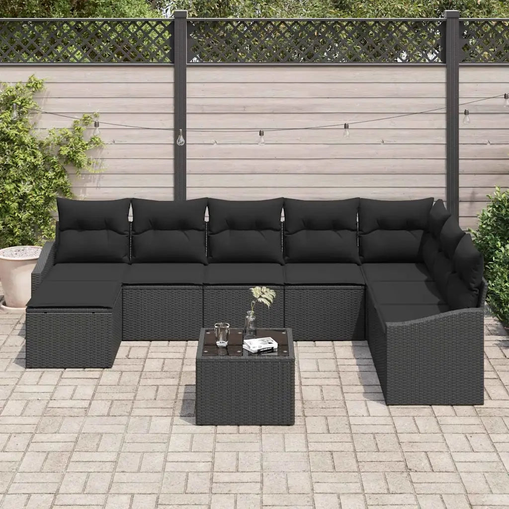 Set di divani con cuscino 9 pcs Nero polyrattan