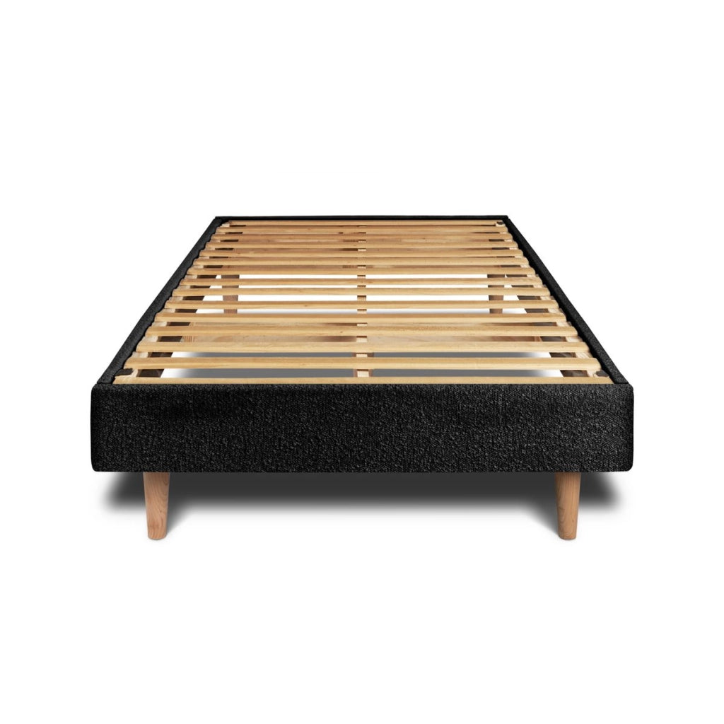 Letto 90x190 cm con testata imbottita - tessuto bouclé