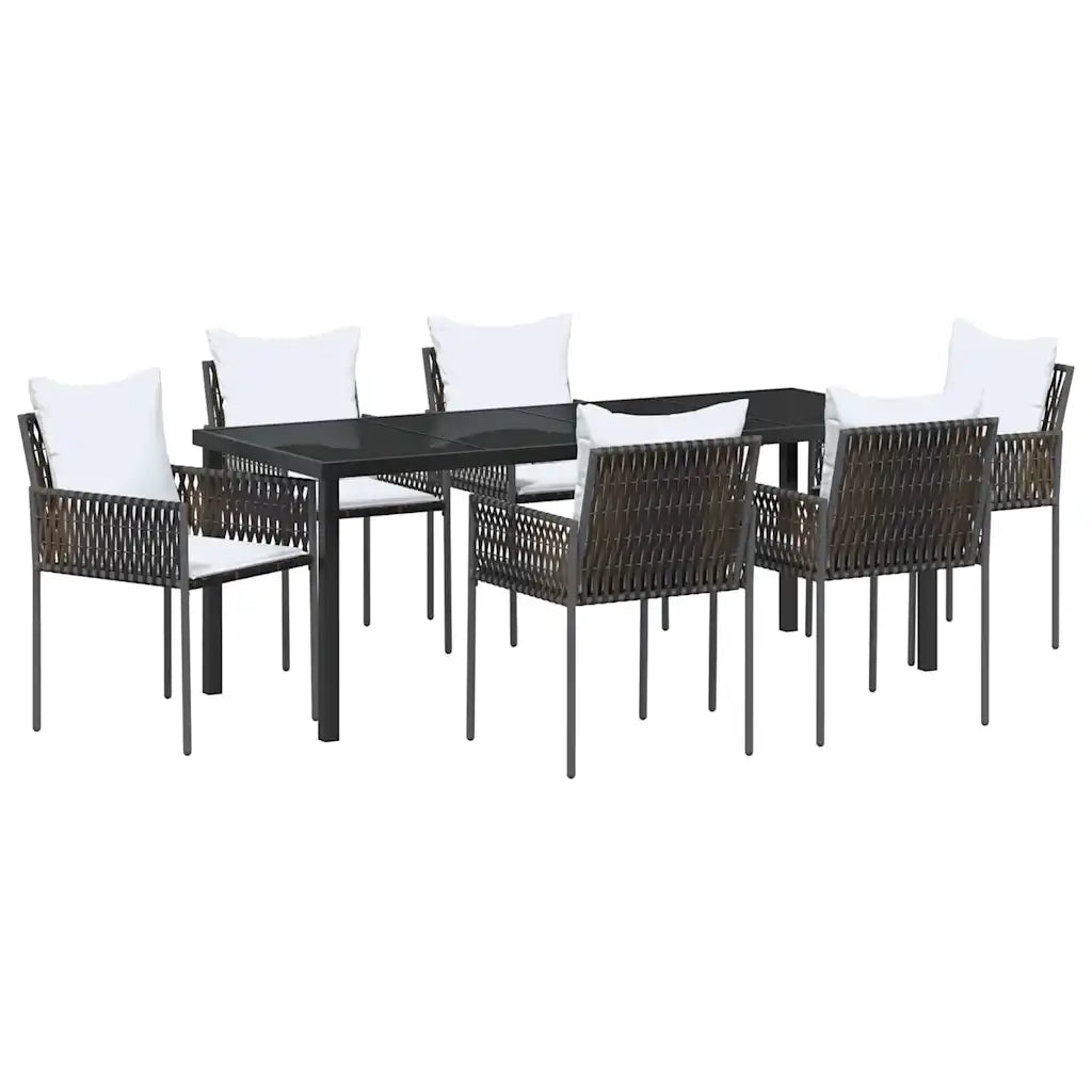 Set da Pranzo per Giardino 7 pcs Marrone e Nero Rattan in PE 3379098