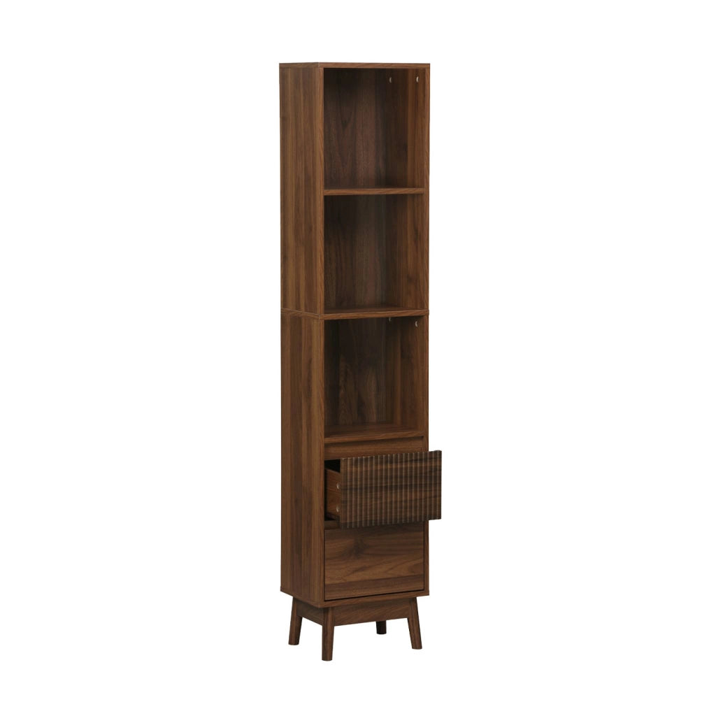 Colonna di stoccaggio decorativa in legno con 3 ripiani e 2 cassetti,