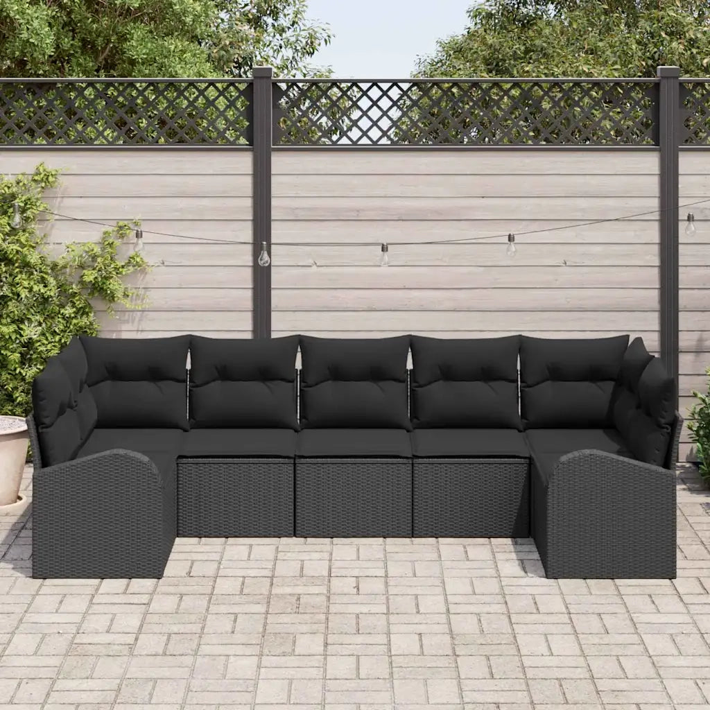 Set Divano da Giardino 7 pcs Nero Rattan in Polipropilene