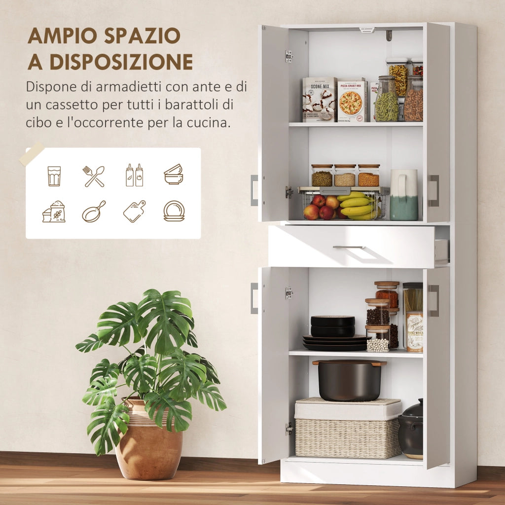 Credenza Cucina Alta con 2 Armadi e Cassetto ¨C zephmum ¨C Bianco