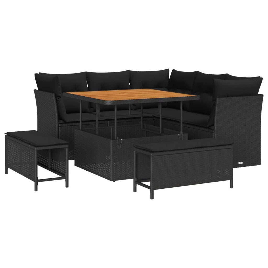 Set Divano da Giardino con cuscino con archiviazione 8 pcs Nero 3363424