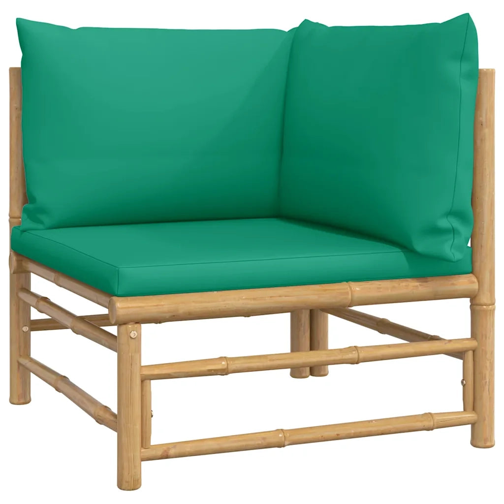 Divano Angolare da Giardino con Cuscini-Sofa da Giardino-Divanetto da esterno Verdi in Bamb¨´