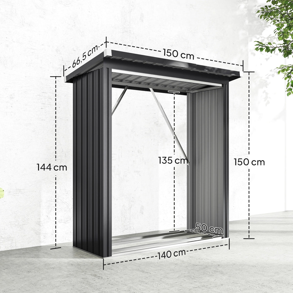 Capanno per legna da ardere ¨C Zephmum ¨C Acciaio, tetto spiovente, 150x66.5x150 cm, grigio scuro