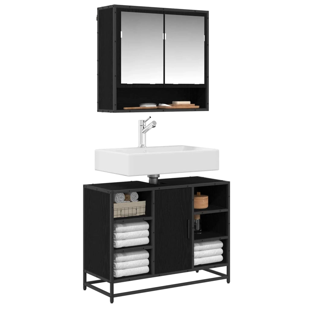 Set di mobili per il bagno 2 pcs Rovere Nero Legno multistrato