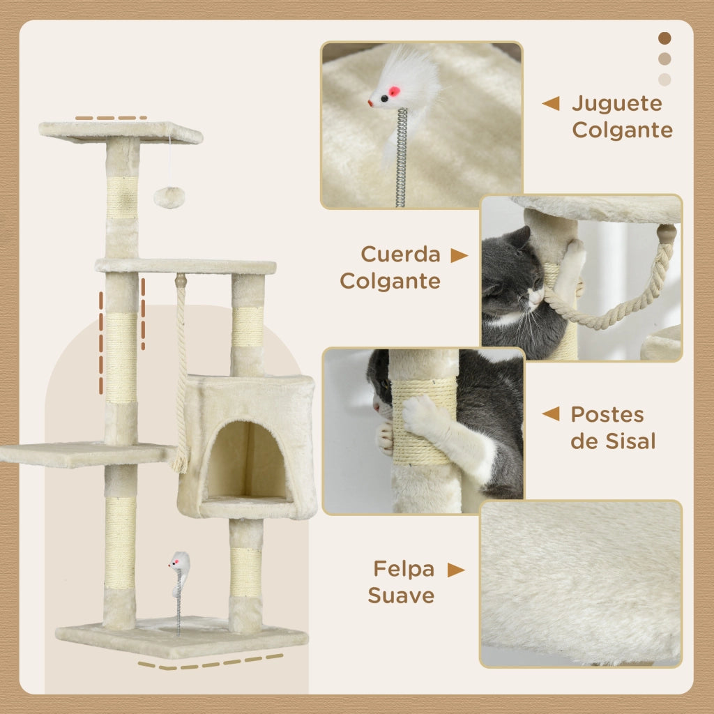 Albero per Gatti con Piattaforme e Giocattoli ¨C Minimal ¨C 116 cm Beige