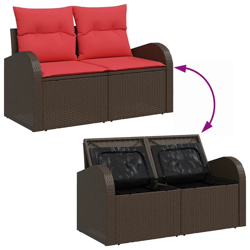 Set di divani con cuscino 4 pcs Marrone e Rosso polyrattan 3354663