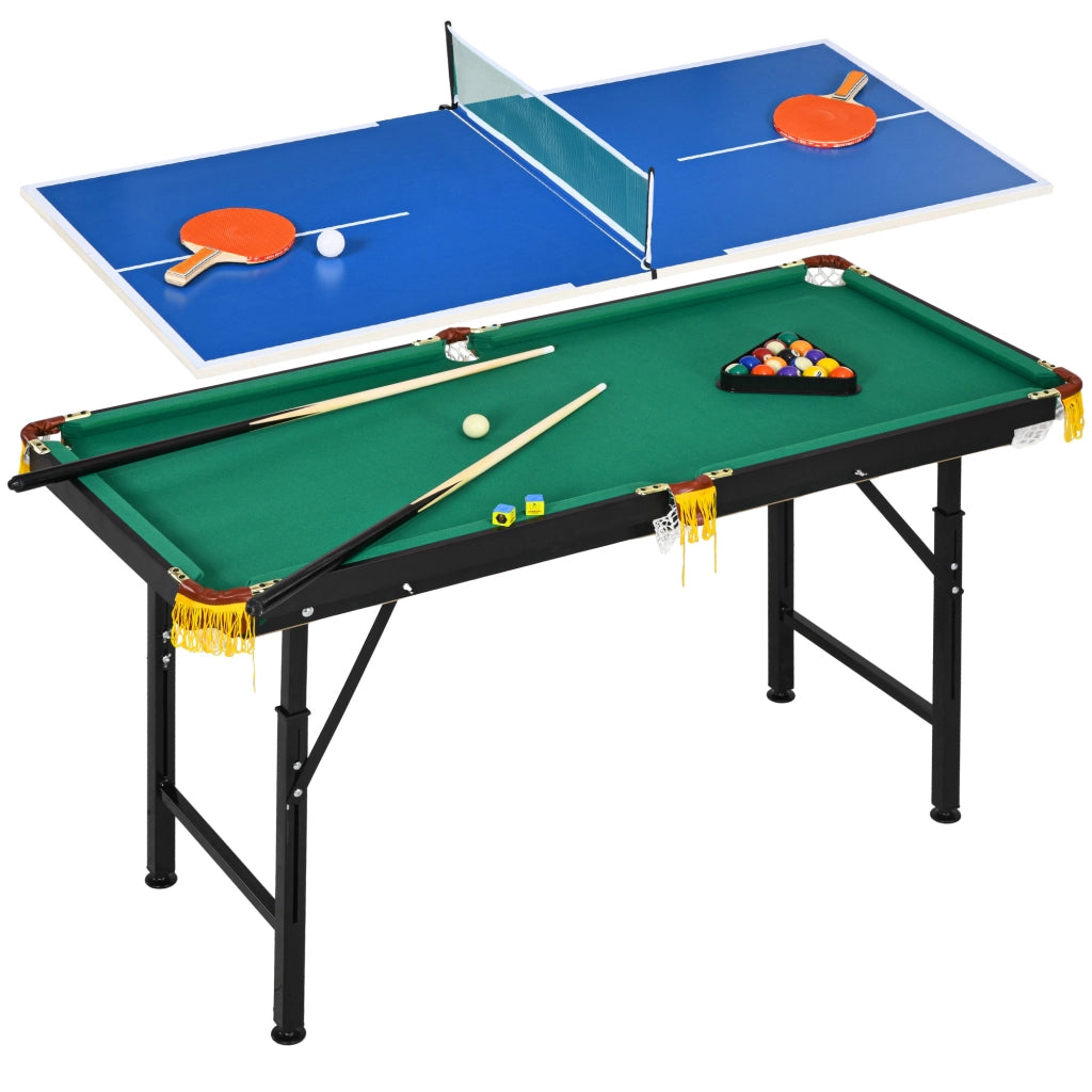 Tavolo da biliardo e ping pong 2 in 1 ¨C zephmum ¨C Blu/Verde, 140x63x80cm