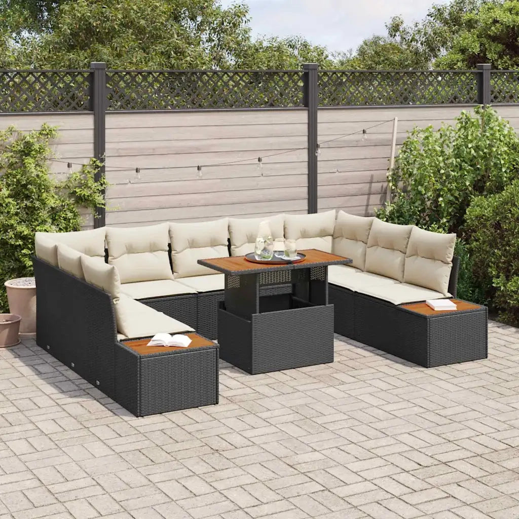 Set da Pranzo per Giardino con cuscino 10 pcs Nero e Beige