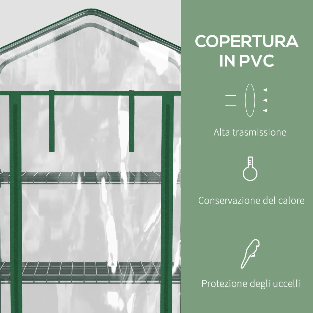 Serra Verticale da Giardino ¨C Xylo ¨C 4 Ripiani Acciaio e PVC Verde 69x50x165cm