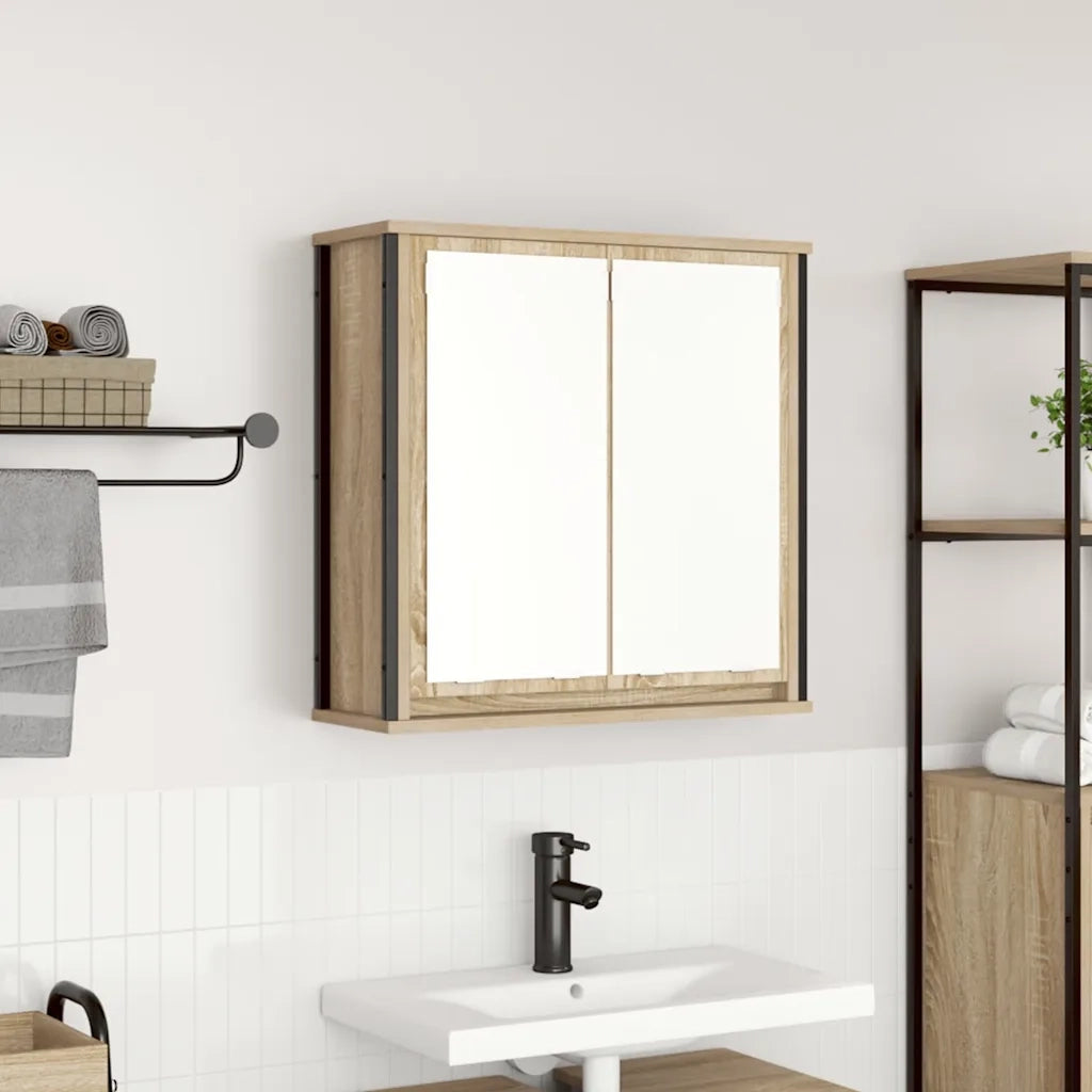 Pensile da Bagno | Armadio da bagno con Specchio Rovere Sonoma 60x21x60 cm