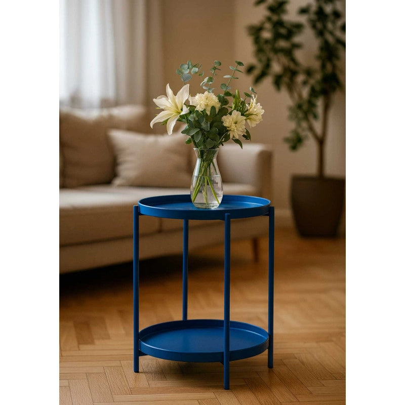 Tavolino Metallo Hiro Blu Tondo 2 Piani cm ø40h50