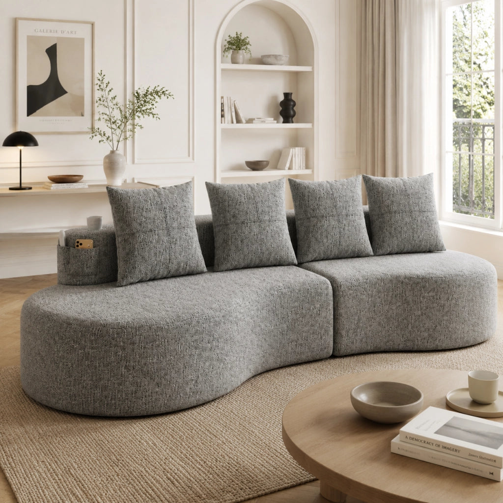 DIVANO 240x109x60 cm in lino grigio chiaro con 4 cuscini