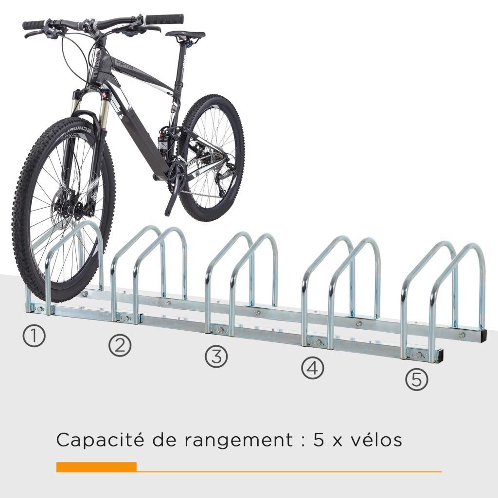 Supporto Bici da Parete 5 Posti ¨C Minimal ¨C Argento Acciaio 145x33x27 cm