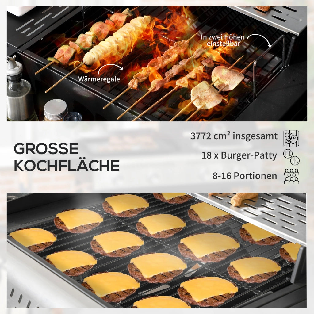 Barbecue a Gas con Termometro ¨C Xylo ¨C Nero e Argento 161x54x103 cm