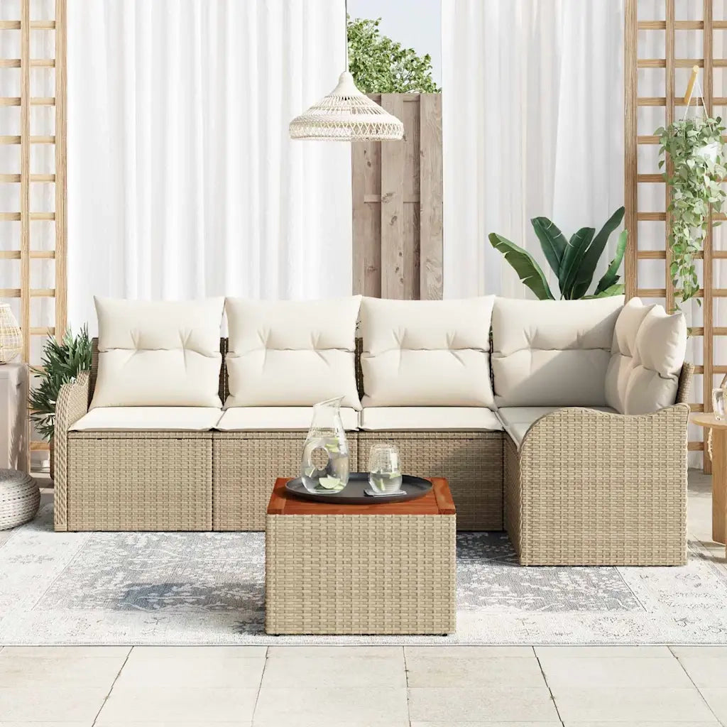 Set Divano da Giardino con cuscino 6 pcs Beige polyrattan