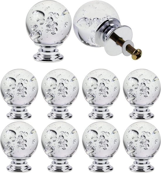 Kristalli trasparenti con bolle d'aria in vetro, per cassetti e armadi, bianco, beige