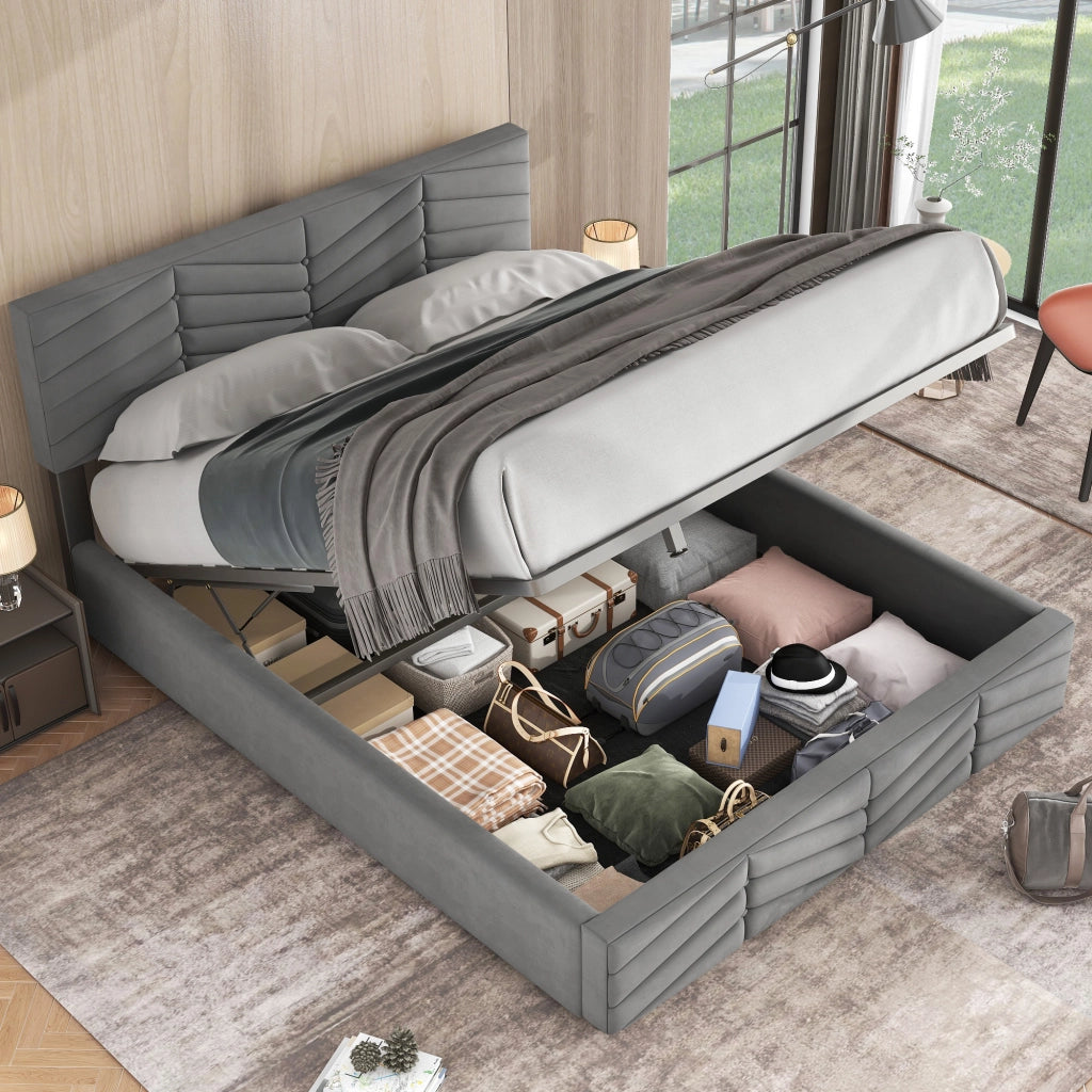 LETTO Contenitore 140x200 cm Velluto Grigio