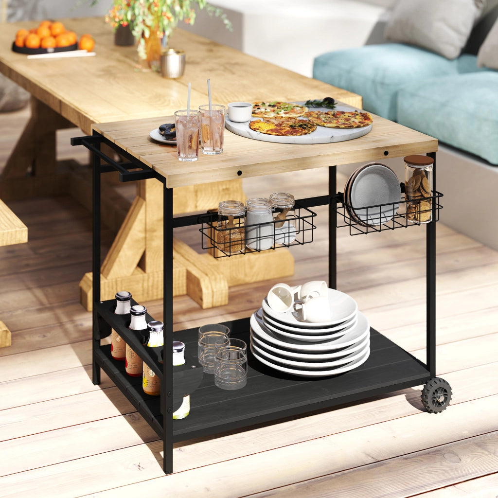 Carrello da giardino con 2 ripiani e 2 cestelli ¨C zephmum ¨C legno e metallo