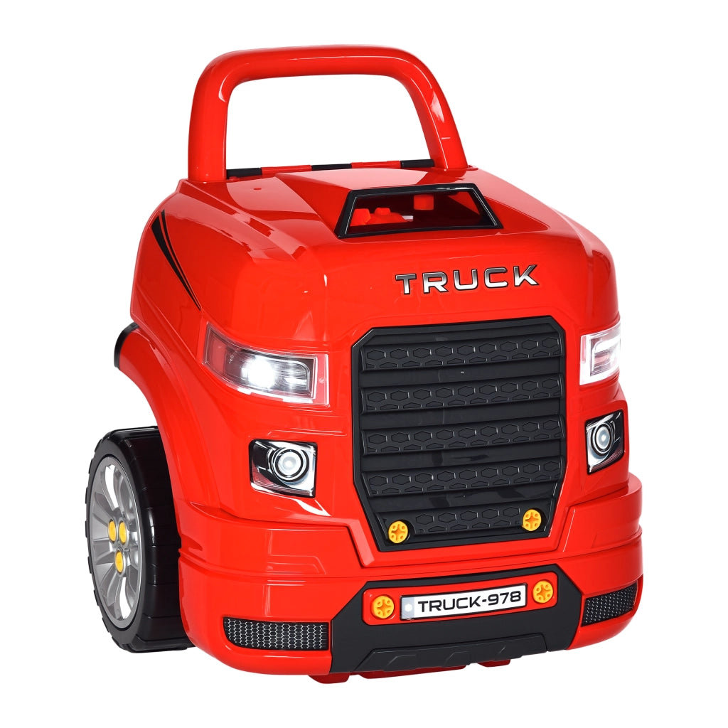 Camion Officina 2 in 1 - Xylo - Banco da Lavoro con 61 Accessori, Luci e Suoni, Rosso
