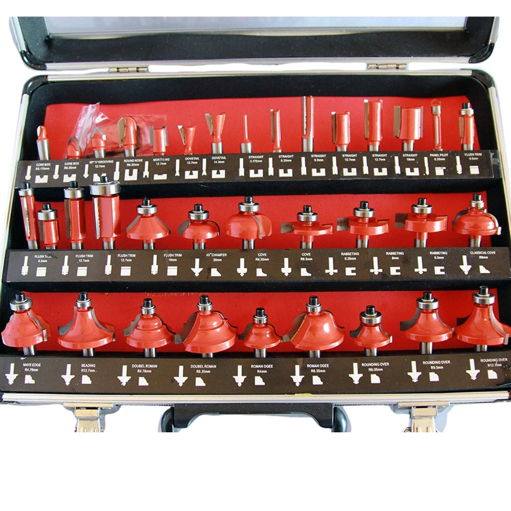 Trade Shop - Set Kit 35 Pezzi Frese Per Legno Per Pantografo In Valigetta Di Alluminio 8mm -
