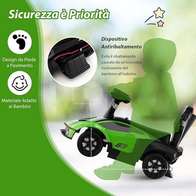 3 in 1 Lamborghini Auto a Spinta per Bambini, Macchina Cavalcabile con Impugnatura e Scatola di Stoccaggio, Ideale per Bambini 12-36 Mesi (Verde)