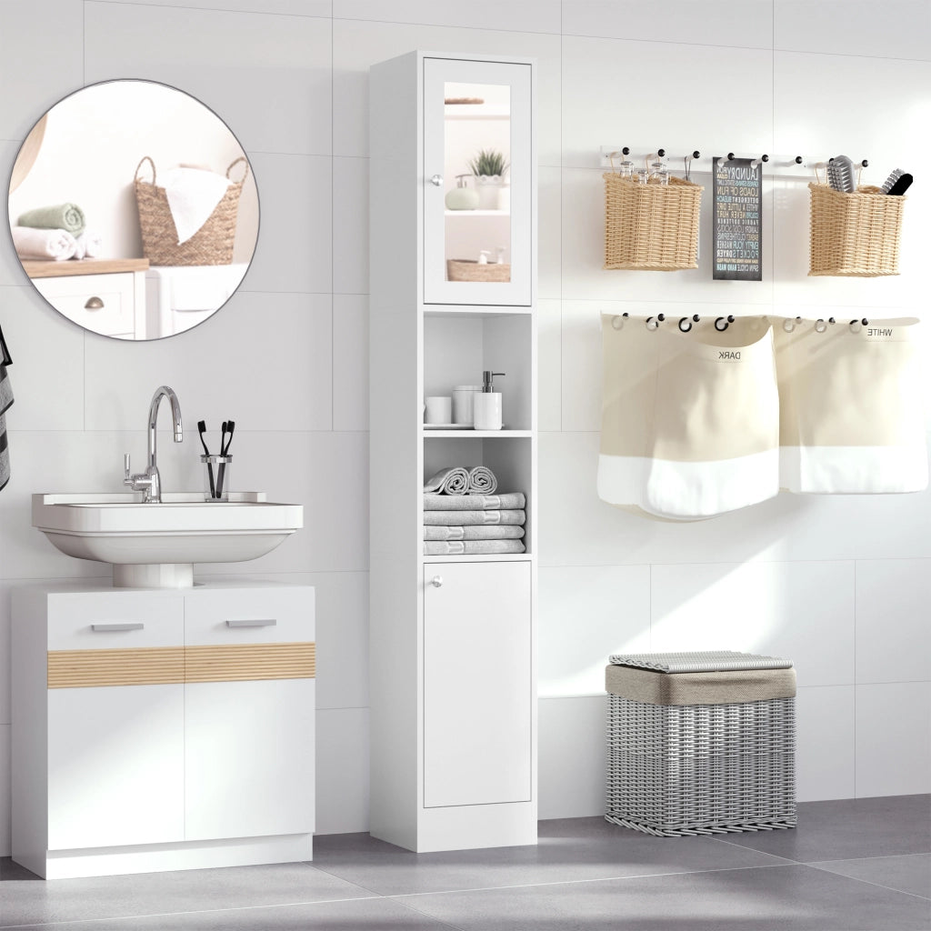 Colonna Bagno con Specchio e Ripiani ¨C Minimal ¨C Bianco 30x28x180 cm
