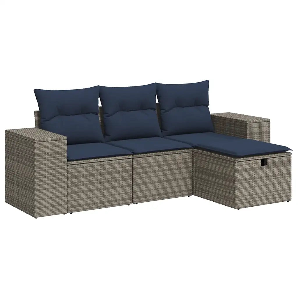 Set Divani da Giardino 4 pz con Cuscini in Polyrattan Grigio 3325657